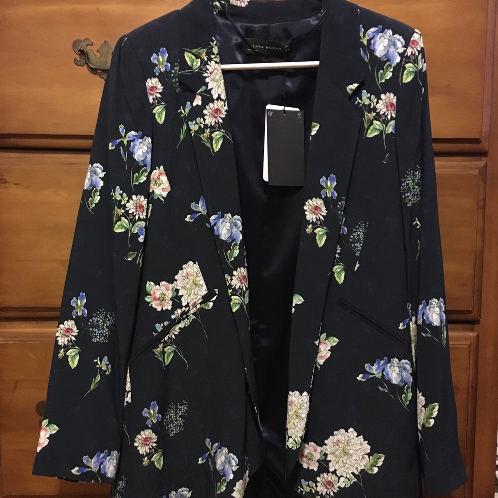 Zara Navy Blue Floral Blazer